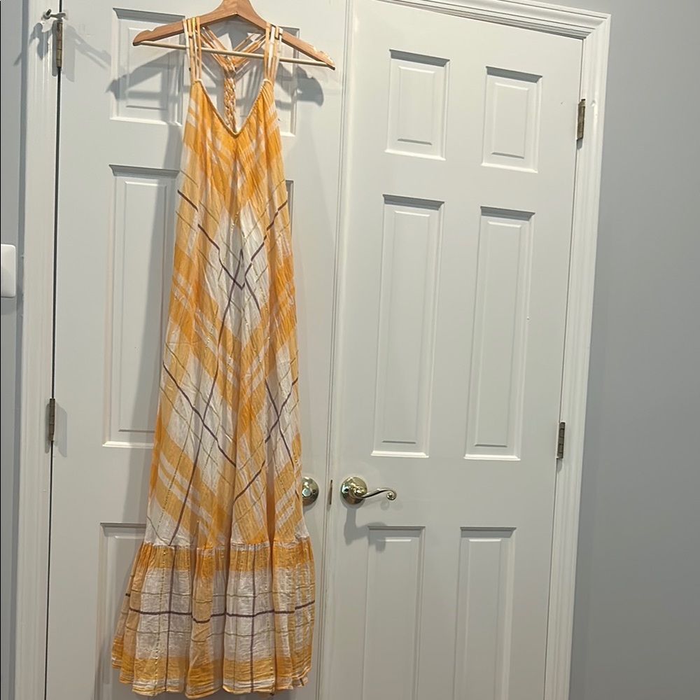HOLDING HORSES for Anthropologie Orange and Purple Halter Maxi Sundress